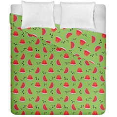 Juicy Slices Of Watermelon On A Green Background Duvet Cover Double Side (california King Size) by SychEva