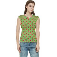 Juicy Slices Of Watermelon On A Green Background Women s Raglan Cap Sleeve Tee