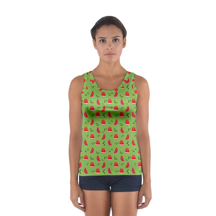 Juicy Slices Of Watermelon On A Green Background Sport Tank Top 