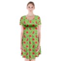 Juicy Slices Of Watermelon On A Green Background Short Sleeve V-neck Flare Dress View1