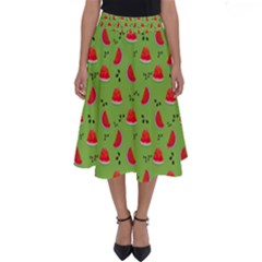 Juicy Slices Of Watermelon On A Green Background Perfect Length Midi Skirt by SychEva