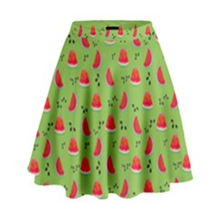 Juicy Slices Of Watermelon On A Green Background High Waist Skirt by SychEva