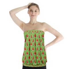 Juicy Slices Of Watermelon On A Green Background Strapless Top by SychEva