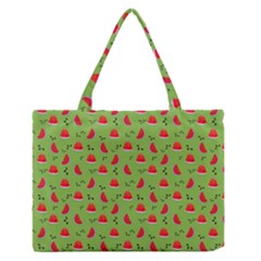 Juicy Slices Of Watermelon On A Green Background Zipper Medium Tote Bag by SychEva