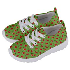 Juicy Slices Of Watermelon On A Green Background Kids  Lightweight Sports Shoes by SychEva