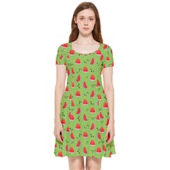 Juicy Slices Of Watermelon On A Green Background Inside Out Cap Sleeve Dress by SychEva