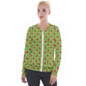 Juicy Slices Of Watermelon On A Green Background Velvet Zip Up Jacket View1