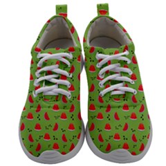 Juicy Slices Of Watermelon On A Green Background Mens Athletic Shoes by SychEva