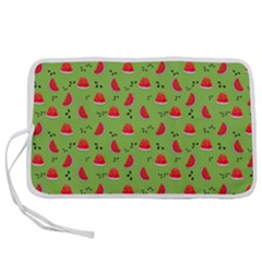 Juicy Slices Of Watermelon On A Green Background Pen Storage Case (l) by SychEva