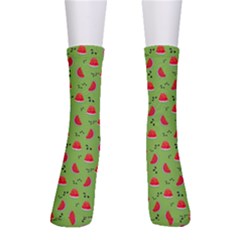 Juicy Slices Of Watermelon On A Green Background Men s Crew Socks by SychEva