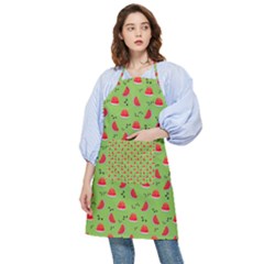 Juicy Slices Of Watermelon On A Green Background Pocket Apron by SychEva