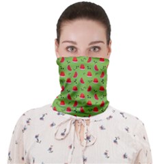 Juicy Slices Of Watermelon On A Green Background Face Covering Bandana (adult) by SychEva