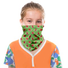 Juicy Slices Of Watermelon On A Green Background Face Covering Bandana (kids) by SychEva