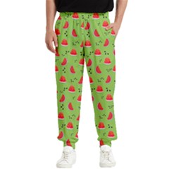 Juicy Slices Of Watermelon On A Green Background Men s Elastic Waist Pants by SychEva