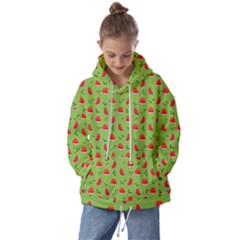 Juicy Slices Of Watermelon On A Green Background Kids  Oversized Hoodie by SychEva