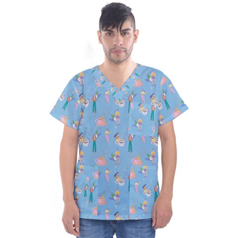 Beautiful Girls With Drinks Men s V-neck Scrub Top by SychEva