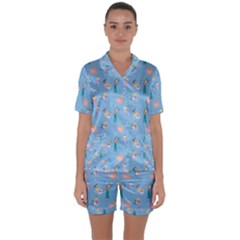 Beautiful Girls With Drinks Satin Short Sleeve Pajamas Set by SychEva