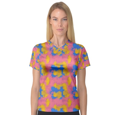 Abstract Painting V-neck Sport Mesh Tee by SychEva