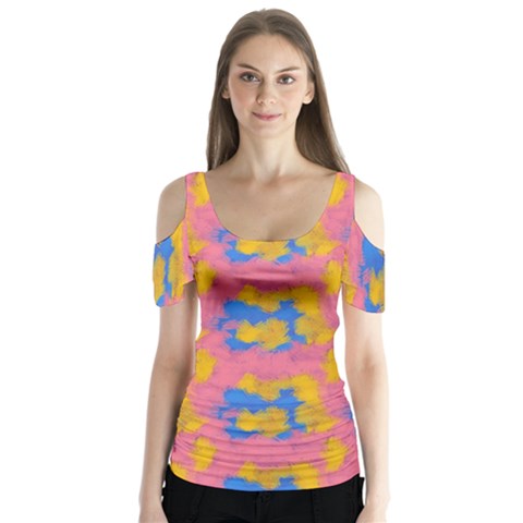 Abstract Painting Butterfly Sleeve Cutout Tee  by SychEva