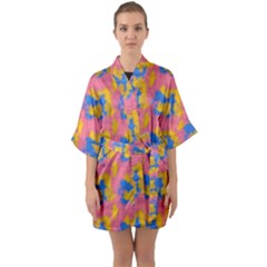 Abstract Painting Half Sleeve Satin Kimono  by SychEva