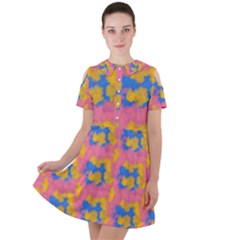 Abstract Painting Short Sleeve Shoulder Cut Out Dress  by SychEva