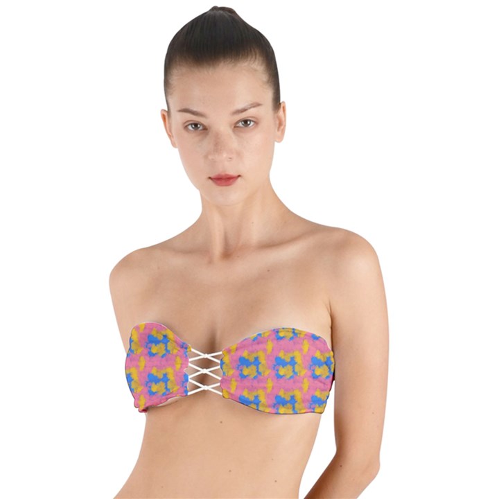 Abstract Painting Twist Bandeau Bikini Top