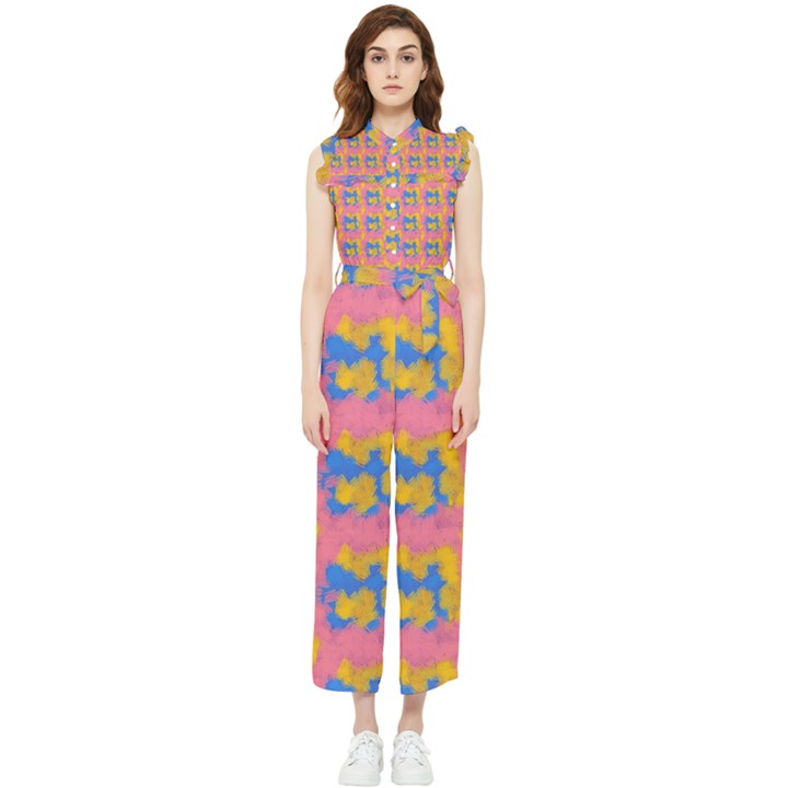 Abstract Painting Women s Frill Top Jumpsuit