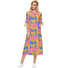 Abstract Painting Bow Sleeve Chiffon Midi Dress by SychEva