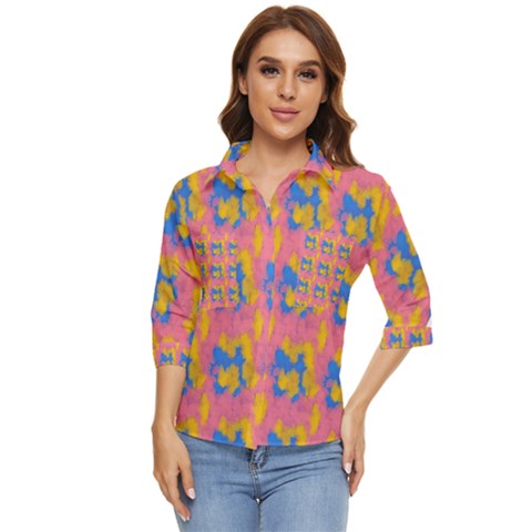 Abstract Painting Women s Quarter Sleeve Pocket Shirt by SychEva