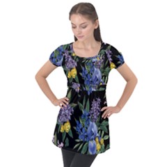 Floral Puff Sleeve Tunic Top by Sparkle