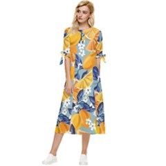 Floral Bow Sleeve Chiffon Midi Dress