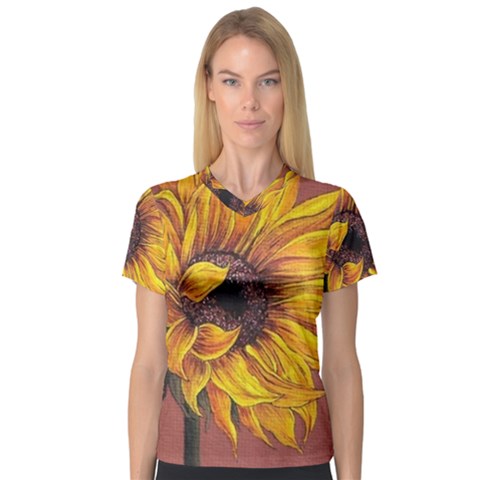 Sunflower V-neck Sport Mesh Tee by Sparkle