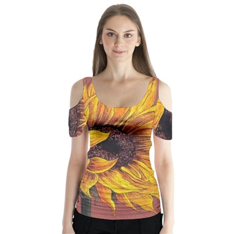 Sunflower Butterfly Sleeve Cutout Tee  by Sparkle