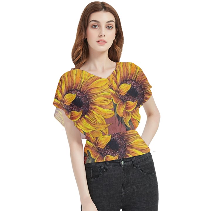 Sunflower Butterfly Chiffon Blouse