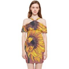 Sunflower Shoulder Frill Bodycon Summer Dress by Sparkle