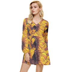 Sunflower Tiered Long Sleeve Mini Dress by Sparkle