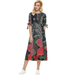 Floral Bow Sleeve Chiffon Midi Dress