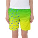 Blue Butterflies at yellow and green, two color tone gradient Women s Basketball Shorts View1