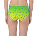 Blue Butterflies at yellow and green, two color tone gradient Mid-Waist Bikini Bottoms View2