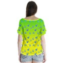 Blue Butterflies at yellow and green, two color tone gradient V-Neck Flutter Sleeve Top View2