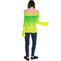 Blue Butterflies at yellow and green, two color tone gradient Off Shoulder Long Sleeve Top View2