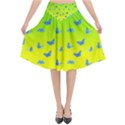 Blue Butterflies at yellow and green, two color tone gradient Flared Midi Skirt View1