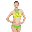 Blue Butterflies at yellow and green, two color tone gradient High Neck Bikini Set View1