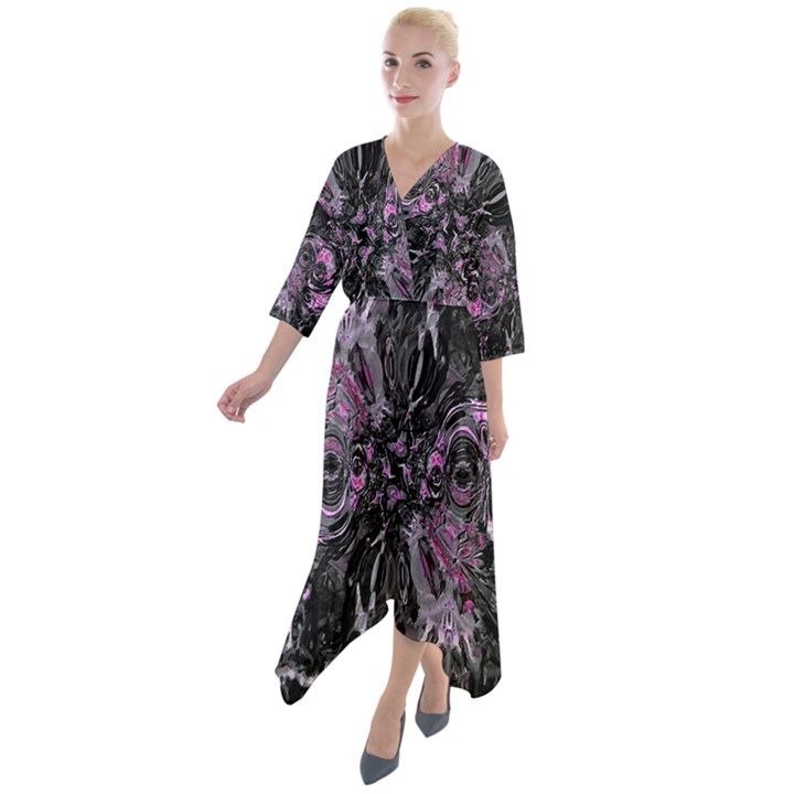 Punk Cyclone Quarter Sleeve Wrap Front Maxi Dress