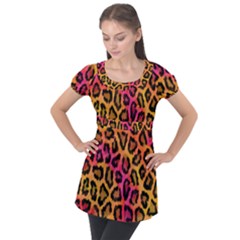 Leopard Print Puff Sleeve Tunic Top