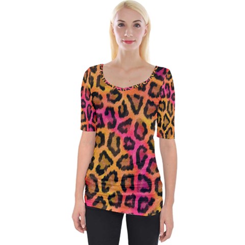 Leopard Print Wide Neckline Tee by skindeep