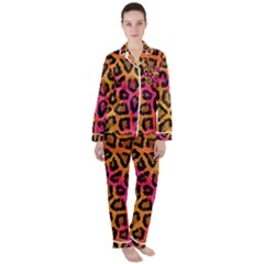 Leopard Print Satin Long Sleeve Pajamas Set