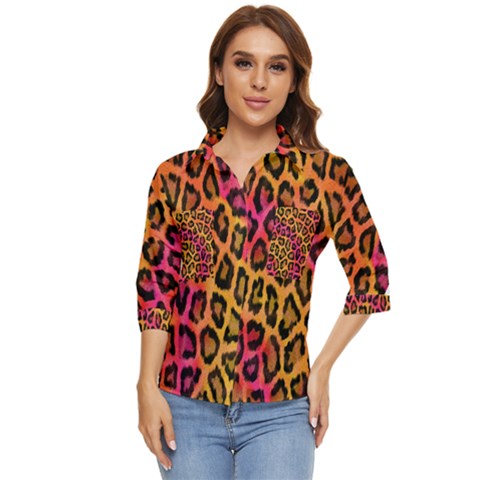 Leopard Print Women s Quarter Sleeve Pocket Shirt by skindeep