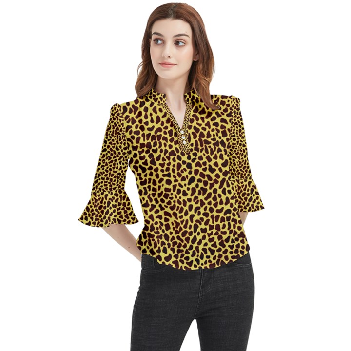 Fur-leopard 2 Loose Horn Sleeve Chiffon Blouse