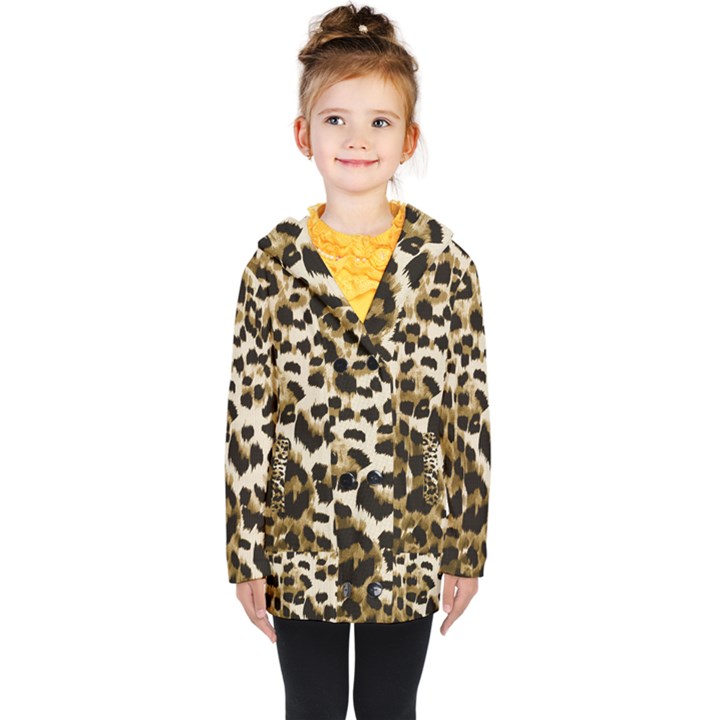 Leopard-print 2 Kids  Double Breasted Button Coat